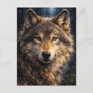 Postal Madera de plata   Arte de vida silvestre del lobo 