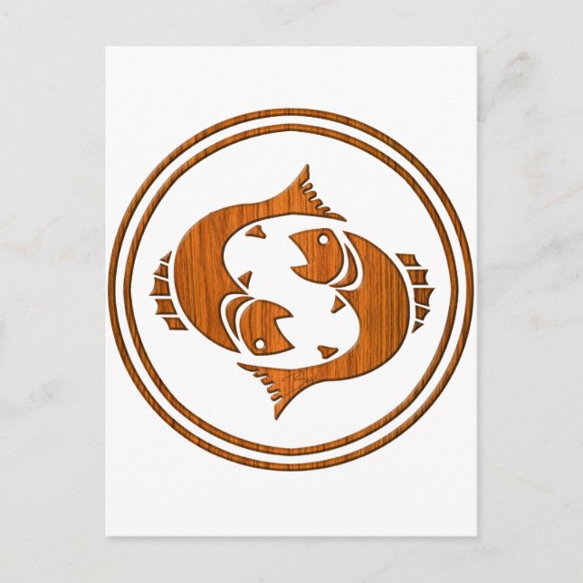 Postal Madera Pisces Zodiac Rótulo Astrología Pescado (Anverso)