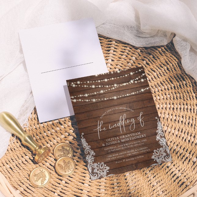 Postal Madera rústica, luces de cadena y Boda de encaje v (Subido por el creador)