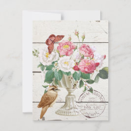 Postal Madera rústica moderna con flores Obra de arte bot