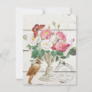 Postal Madera rústica moderna con flores Obra de arte bot