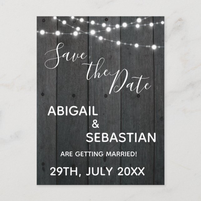 Postal Madera Rústica Oscura, con String Lights. (Anverso)