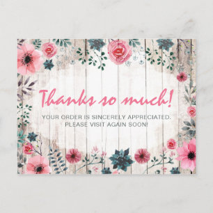 Postal Madera Rústica Shabby Chic Rosas Anémona Gracias