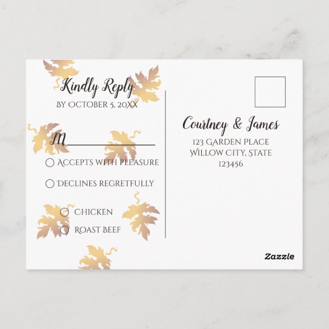 Postal Madera rústica y girasol | Fall Wedding RSVP (Reverso)