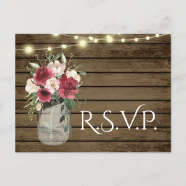 Postal Madera y Luces Vintage Jar Burgundy Floral RSVP P