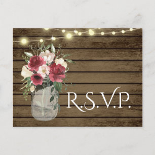 Postal Madera y Luces Vintage Jar Burgundy Floral RSVP P