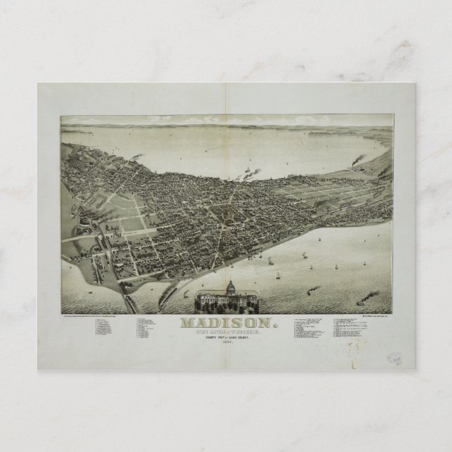Postal Madison, capital del estado de Wisconsin (1885) (Anverso)