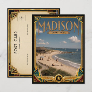 Postal Madison Connecticut Arte Deco Vintage Edad Dorada