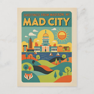 Postal Madison WI “Mad City” Arte Retro