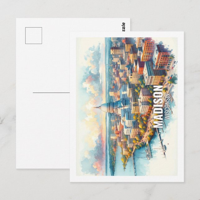 Postal Madison Wisconsin Famous Travel acucolor (Anverso / Reverso)