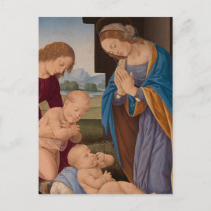 Postal Madonna Adorando al niño con el santo infantil
