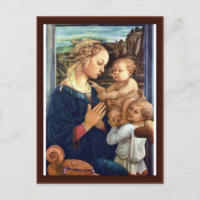 Postal Madonna Con Dos Ángeles De Lippi Fra Filippo (Anverso)