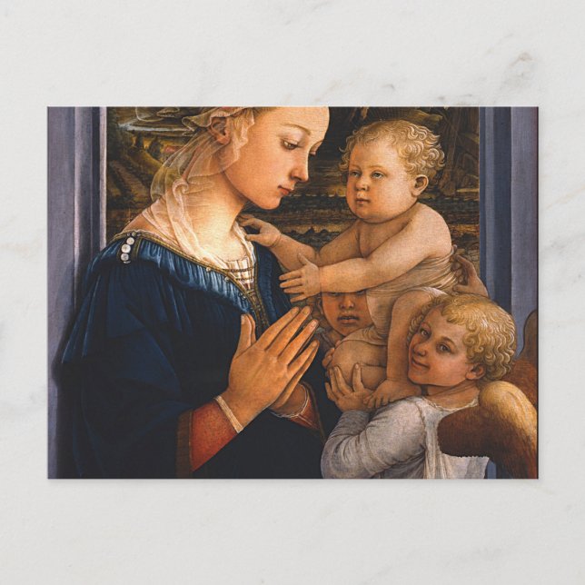 Postal Madonna Con Niño Y Dos Ángeles De Filippo Lippi (Anverso)