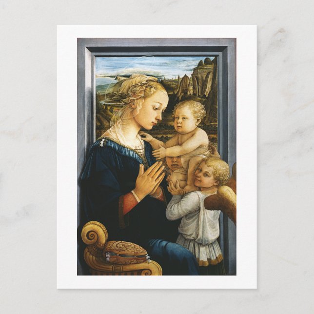 Postal Madonna con niño y dos ángeles, Filippo Lippi (Anverso)