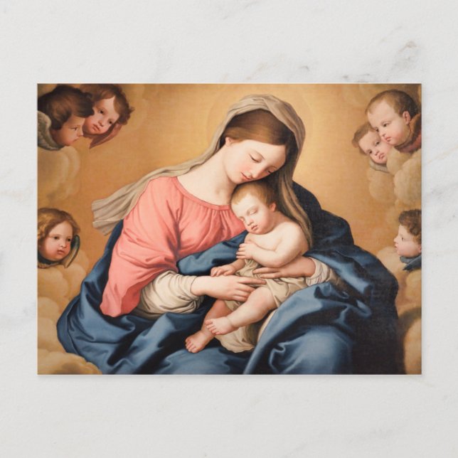Postal Madonna con niños y ángeles (Anverso)