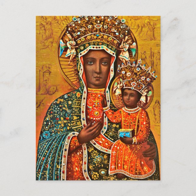 Postal Madonna de Czestochowa María Católica Polaca (Anverso)