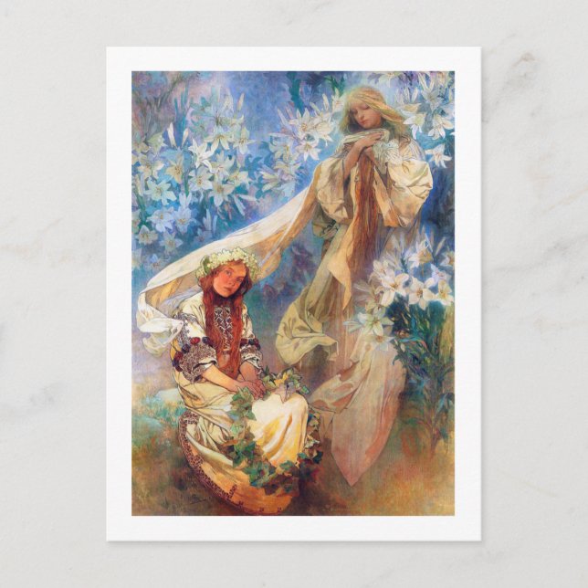 Postal Madonna de la Lily, Mucha (Anverso)
