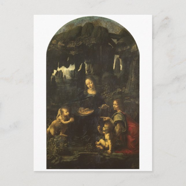 Postal Madonna de las rocas de Leonardo da Vinci c.1483 (Anverso)
