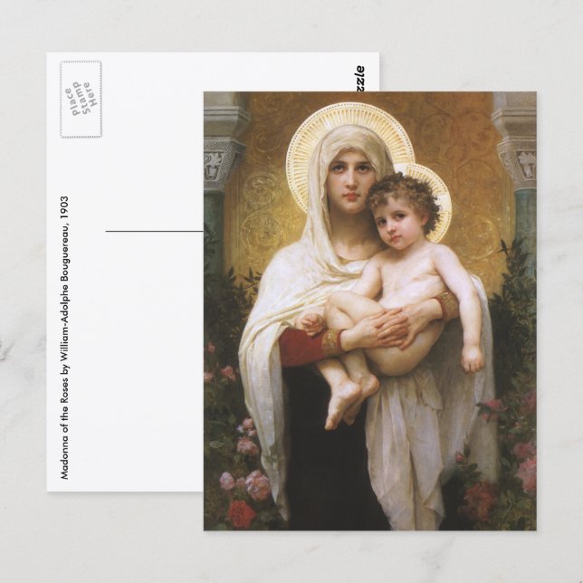 Postal Madonna de las Rosas de Bouguereau (Anverso / Reverso)