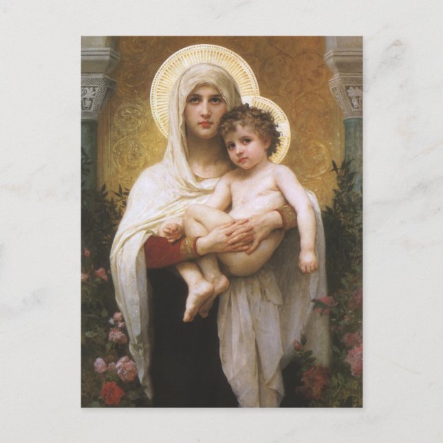 Postal Madonna de los Rosas de Bouguereau (Anverso)