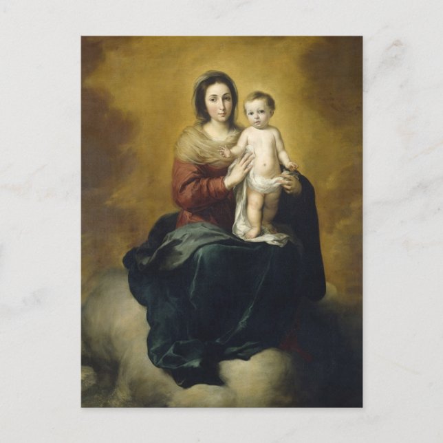 Postal Madonna e hijo de Bartolome Esteban Murillo (Anverso)