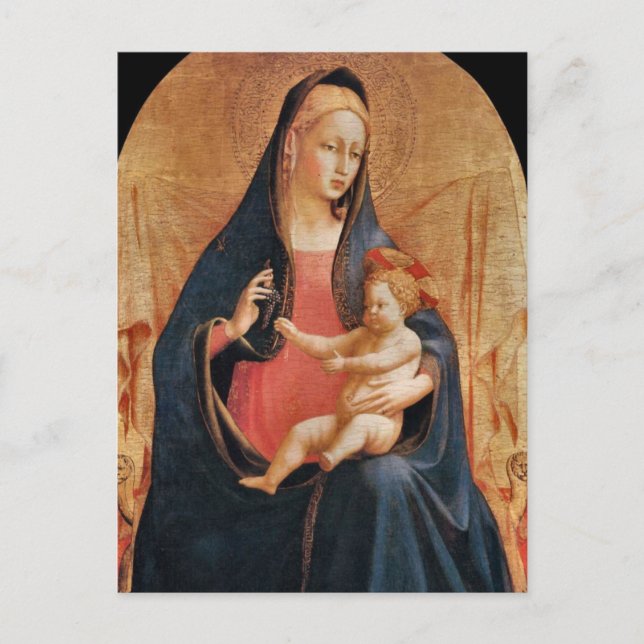 Postal Madonna e hijo de uvas por Fra Angelico (Anverso)