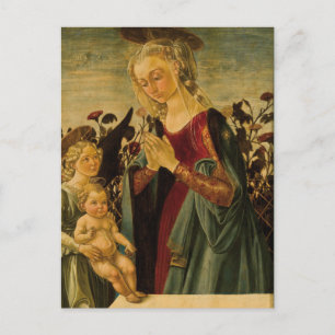 Postal Madonna, niño y ángel del renacimiento italiano