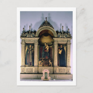 Postal Madonna, niño y santos (retablo triptaco)