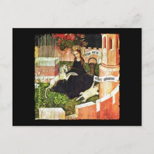 Postal Madonna sostiene unicornio blanco