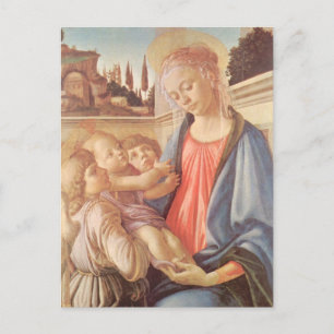Postal Madonna y dos ángeles de Botticelli