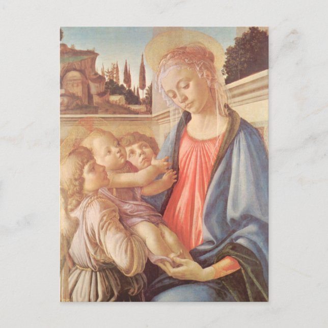 Postal Madonna y dos ángeles de Botticelli (Anverso)