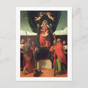 Postal Madonna y niño atrapados con cuatro santos, 1546