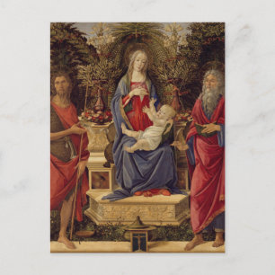 Postal Madonna y Niño con ambos San Juanes