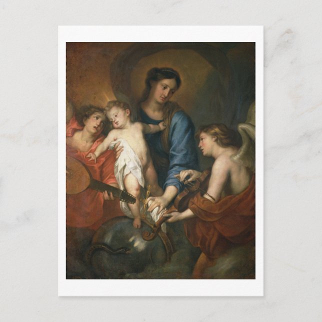Postal Madonna y niño con ángeles (Anverso)