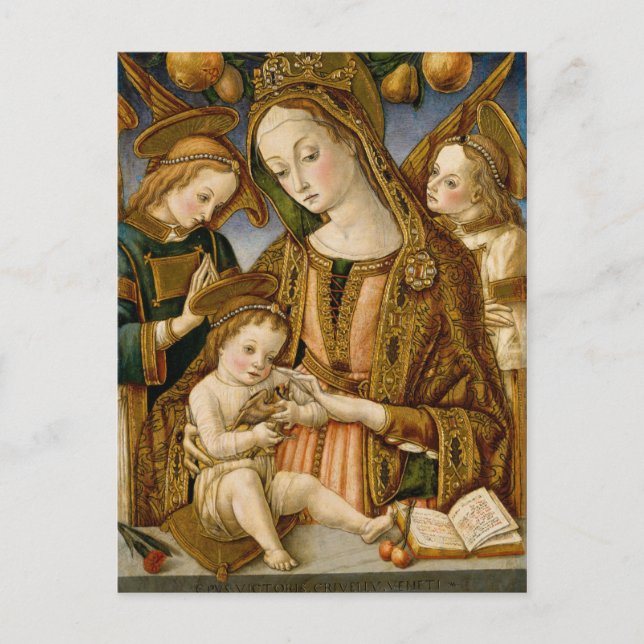 Postal Madonna y niño con dos ángeles (Anverso)
