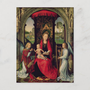 Postal Madonna y niño con dos ángeles