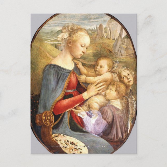 Postal Madonna y niño con dos ángeles por Botticelli Po (Anverso)