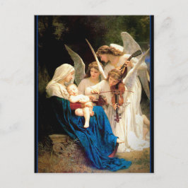 Postal Madonna y niño con Navidades de ángeles