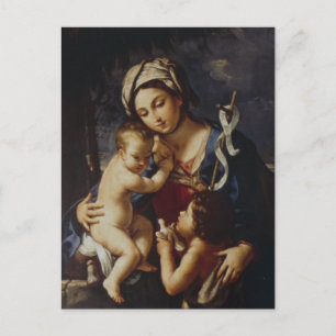Postal Madonna y Niño con San Juan por Sirani