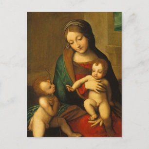 Postal Madonna y niño con santos