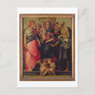 Postal Madonna y niño con santos, c.1518 (aceite en el cr