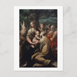 Postal Madonna y niño con santos, c.1529 (aceite en el cr