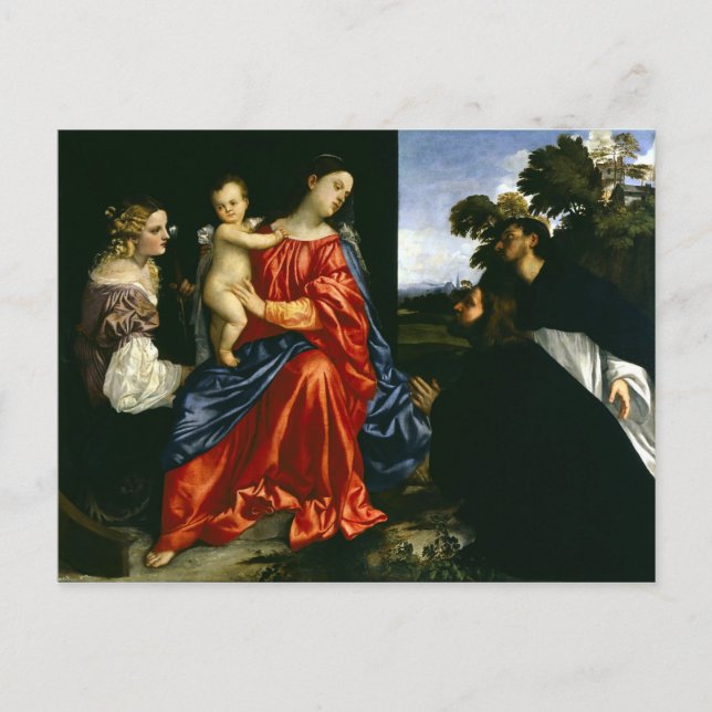 Postal Madonna y niño con Sts Catherine y Dominic (Anverso)