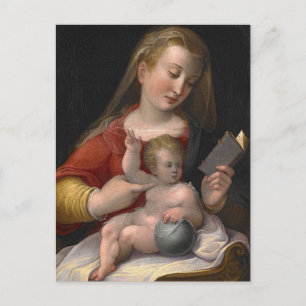 Postal Madonna y niño del siglo XVI
