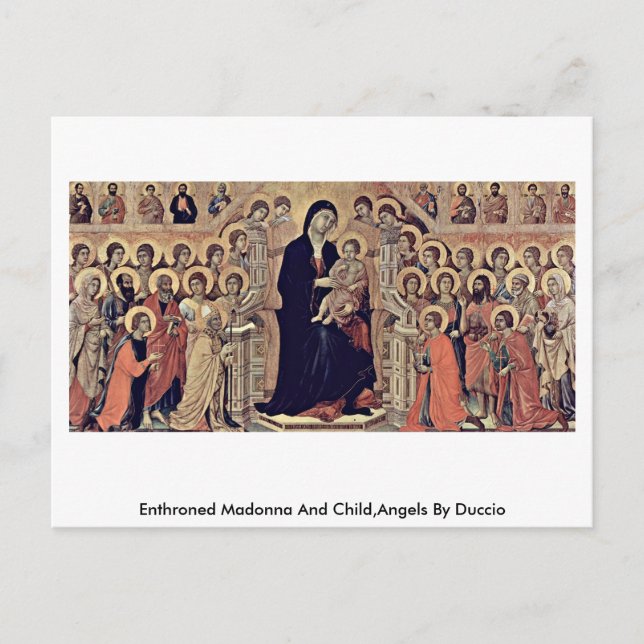 Postal Madonna Y Niño Enfrentados, Ángeles Por Duccio (Anverso)