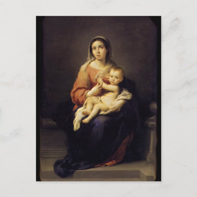 Postal Madonna y niño - Virgen María - Murillo (Anverso)