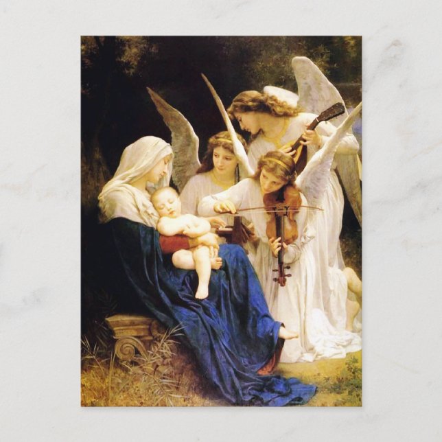 Postal Madonna y niño y tres ángeles (Anverso)
