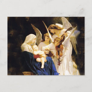 Postal Madonna y niño y tres ángeles
