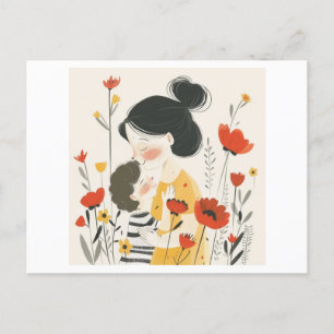 Postal Madre abrazando a su hijo