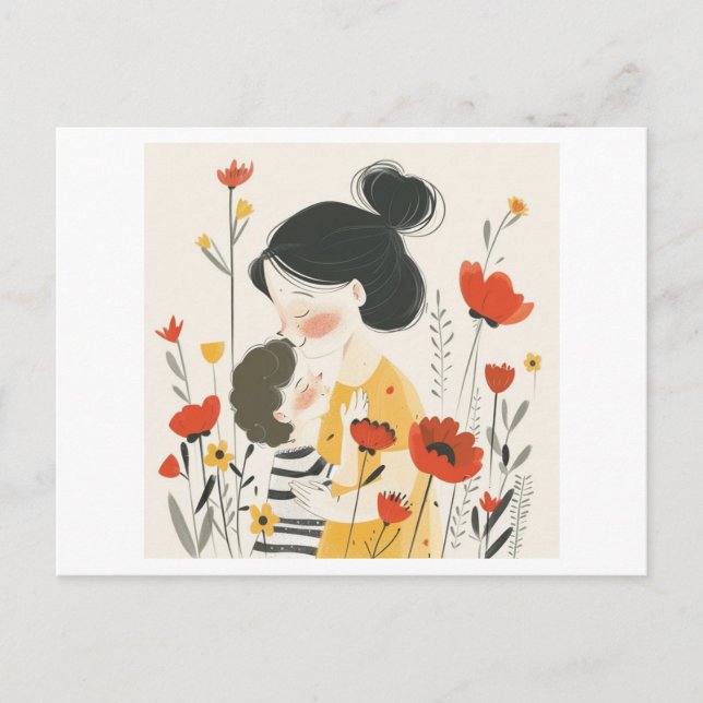 Postal Madre abrazando a su hijo (Anverso)